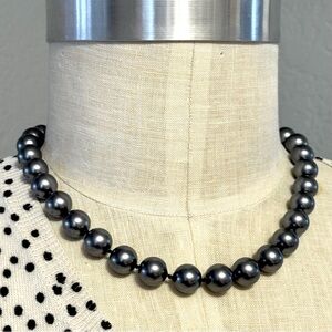 Vintage Large Gunmetal Faux Pearls Approx 18” Necklace